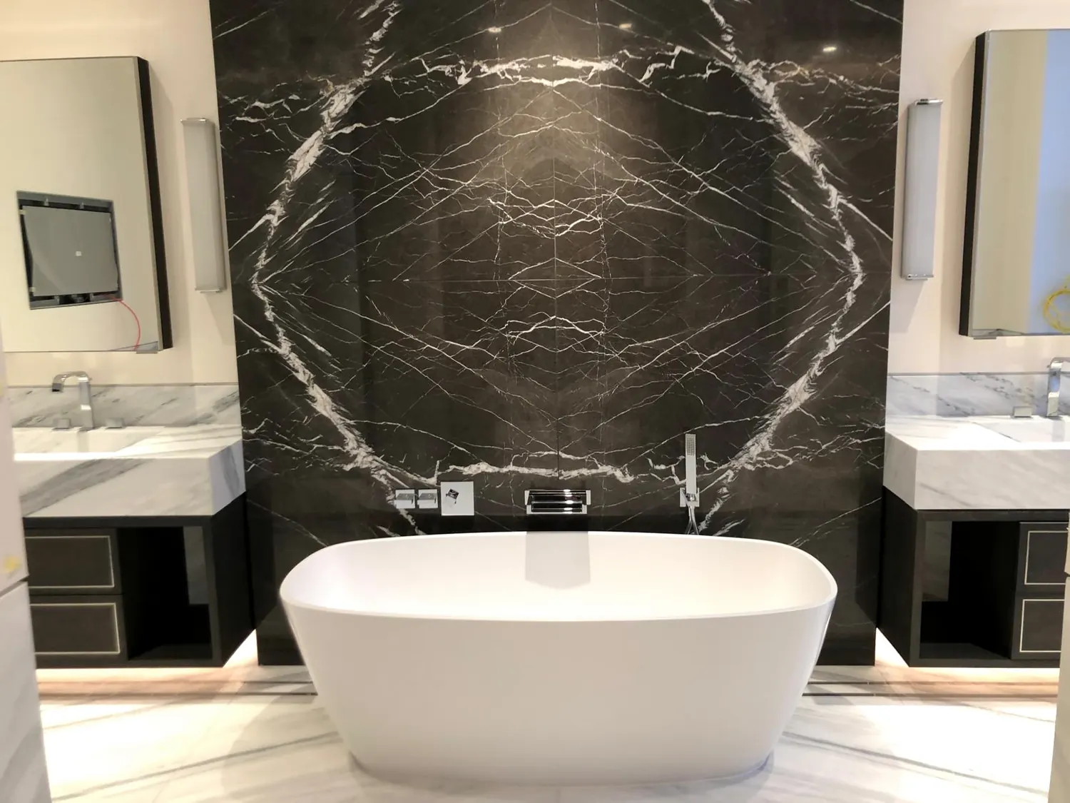 Luxury marble bathroom after detailed cleaning